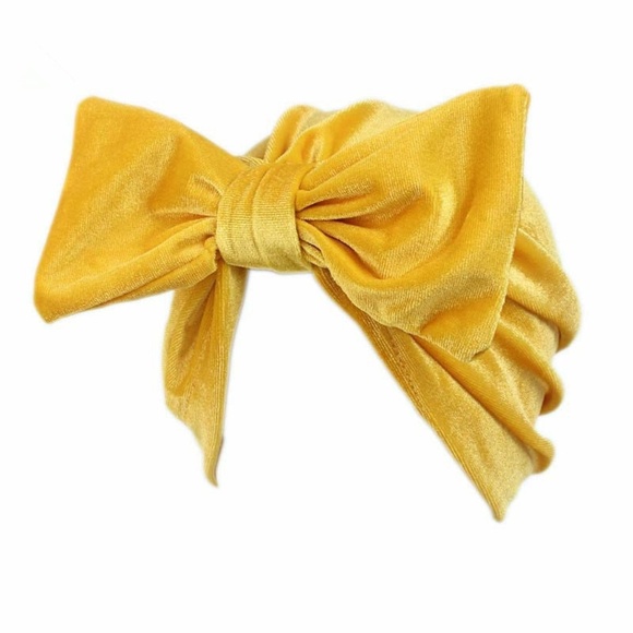 Accessories - Yellow Velvet Bow Turban